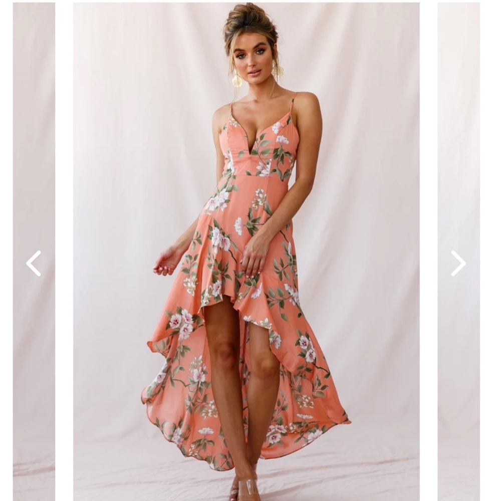 Selfie Leslie Plunge Neckline High Low Dress Peach